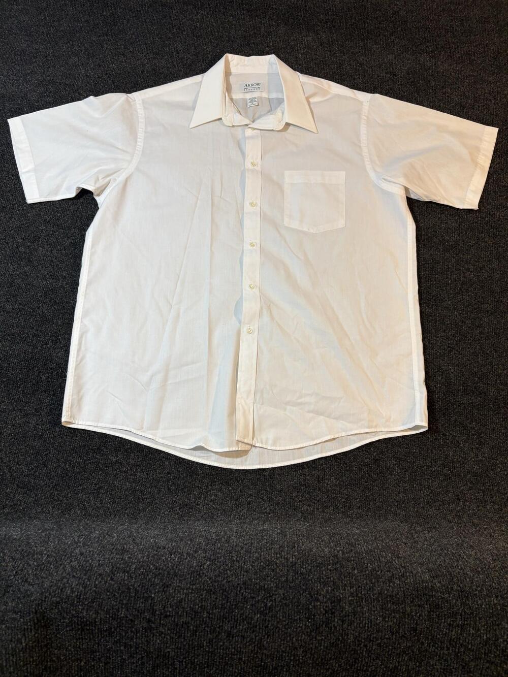 Arrow Shirt Mens 17 White Short Sleeve Button Up Pocket Bradstreet Business